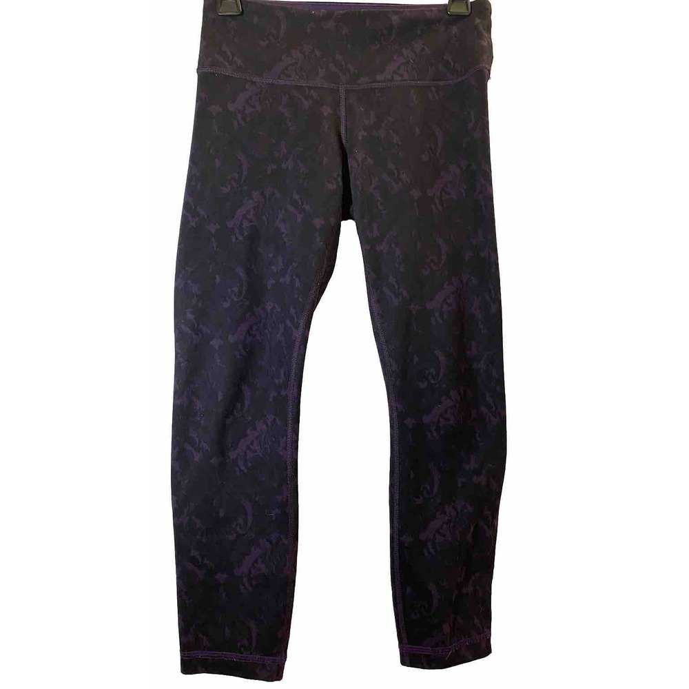 Lululemon Black/Purple Leggings Yoga Pants Floral Design Sz6